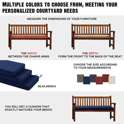YIJIAN HOME Outdoor Bench Cushion 48 x 18 x 4 Inch, Memory Foam Patio Bench Cushion for Outdoor Furniture Waterproof, Porch Swing Pad with Handle and Adjustable Strap, Navy