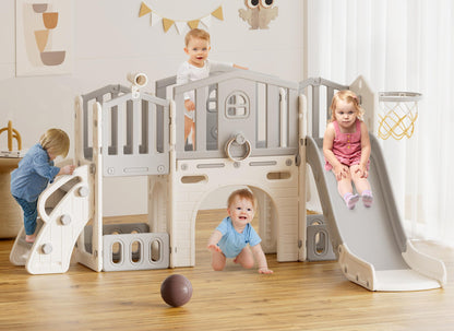 XJD 9 in 1 Toddler Slide Set, Kids Slide for Toddlers Age 1+, Toddler Climber Slide PlaySet with Basketball Hoop and Ball,Outdoor Indoor Playground for Toddlers 1-3 (Gley)