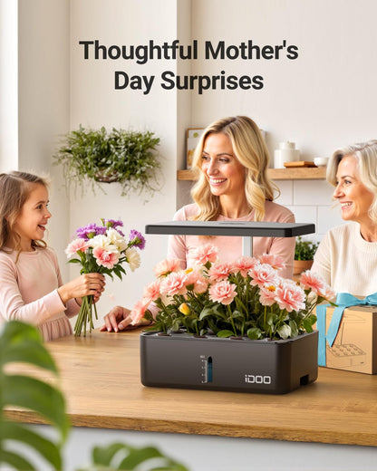 iDOO Mothers Day Gifts, Hydroponics Growing System Kit 12Pods, Indoor Herb Garden, with LED Grow Light, Built-in Fan, Auto-Timer, Adjustable Height Up to 11.3", for Home School Office, Gifts for Women