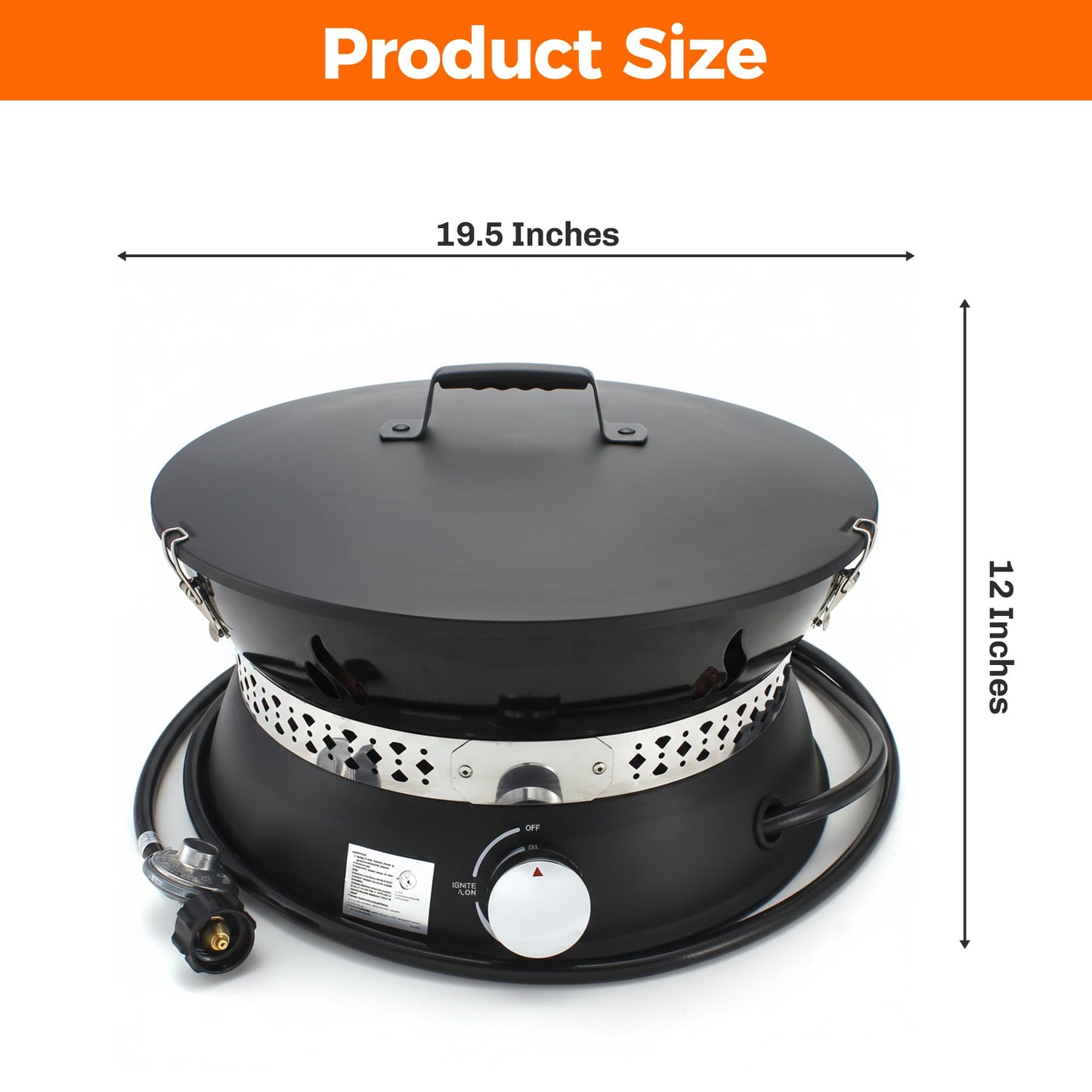 19" Propane Gas Fire Pit with Auto Flame-Out Gas Shut-Off, Portable with Lid & Carry Handle, 58,000 BTU, 10 FT Hose, 8 lb Lava Rocks for Camping, RV, Patio, Backyard,Propane Fire Pit for Camping