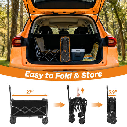 Collapsible Wagon Cart Foldable, 360lbs Portable Folding Wagon with Wheels, Foldable Wagon Carts Utility for Camping, Beach, Grocery, Shopping, Sports, Garden(Classic Black)