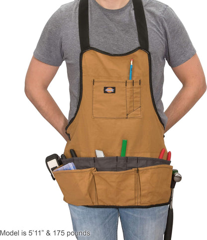 Dickies 16-Pocket Workshop Bib Apron, Durable Canvas Construction, Reinforced Edges, Adjustable Belt, Grey/Tan
