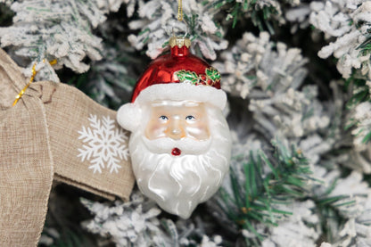 2 Count Glass Santa Head Christmas Ornament, Glass Santa Head Ornaments for Christmas Tree