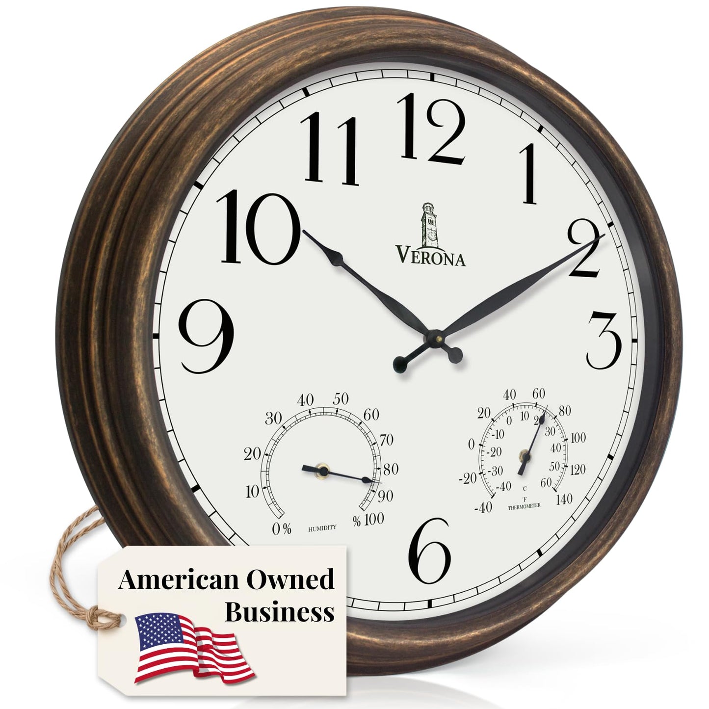 Outdoor Clocks for Patio Large Waterproof with Thermometer - 24 inch Indoor Outdoor Wall Clock with Temperature and Humidity Combo - Weatherproof, Accurate & Easy to Read for Pool, Garden & Home Decor