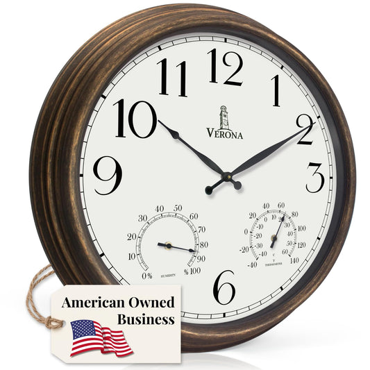 Outdoor Clocks for Patio Large Waterproof with Thermometer - 24 inch Indoor Outdoor Wall Clock with Temperature and Humidity Combo - Weatherproof, Accurate & Easy to Read for Pool, Garden & Home Decor