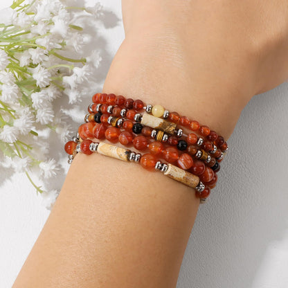 Lit Wall 5Pcs Green Jade Bracelet Set - Stackable Beaded Bracelets - Stretch Bracelets for Women - 4mm & 6mm Jade Beads - 19cm/7.48 in - Green Aventurine