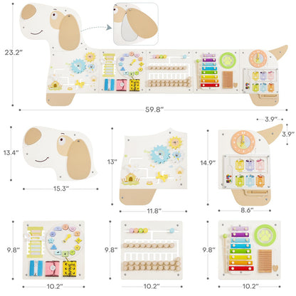 PIIKAGO Wooden Dog Wall Busy Board Panels, Sensory Wall Activity Board for Toddlers 1-3, Montessori Learning Activity Center, Educational Toys for Kids Room, Preschool & Daycare