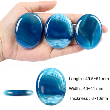 Artistone Blue Agate Crystal Thumb Worry Stones,Healing Crystal Polished Palm Pocket Chakra Gemstones for Anxiety,Stress,Reiki Gift 2.0"