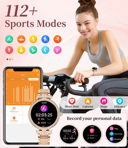 ESFOE Smart Watches for Women,1.19” AMOLED Smart Watch Women Answer Make Calls,IP68 Waterproof Fitness Tracker,Heart Rate Sleep Monitor,100+ Sports Pedometer Watch for Android iOS Phone,Gift,Rose Gold