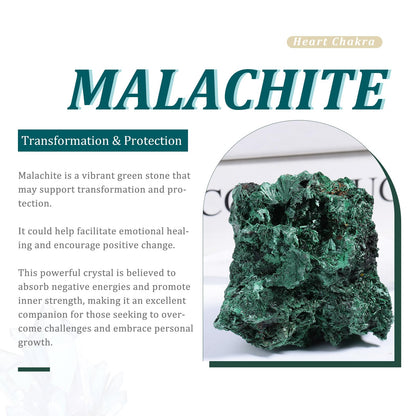 Nupuyai Natural Raw Malachite Crystal Stone for Reiki Healing Stress Anxiety, Real Green Malachite Specimen Cluster Decor for Home Office Tabletop, 10-50g