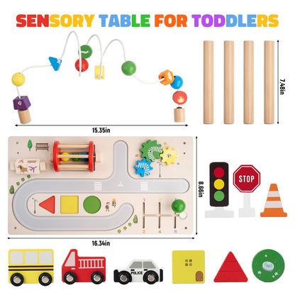 Activity Table for 1+ Year Old, Montessori Wooden Toys for Toddlers 1-3, 8 in 1 Baby Activity Table, Educational Sensory Bead Maze Toys for Babies, Learning Shape Sorter, Birthday Gifts Girls Boys