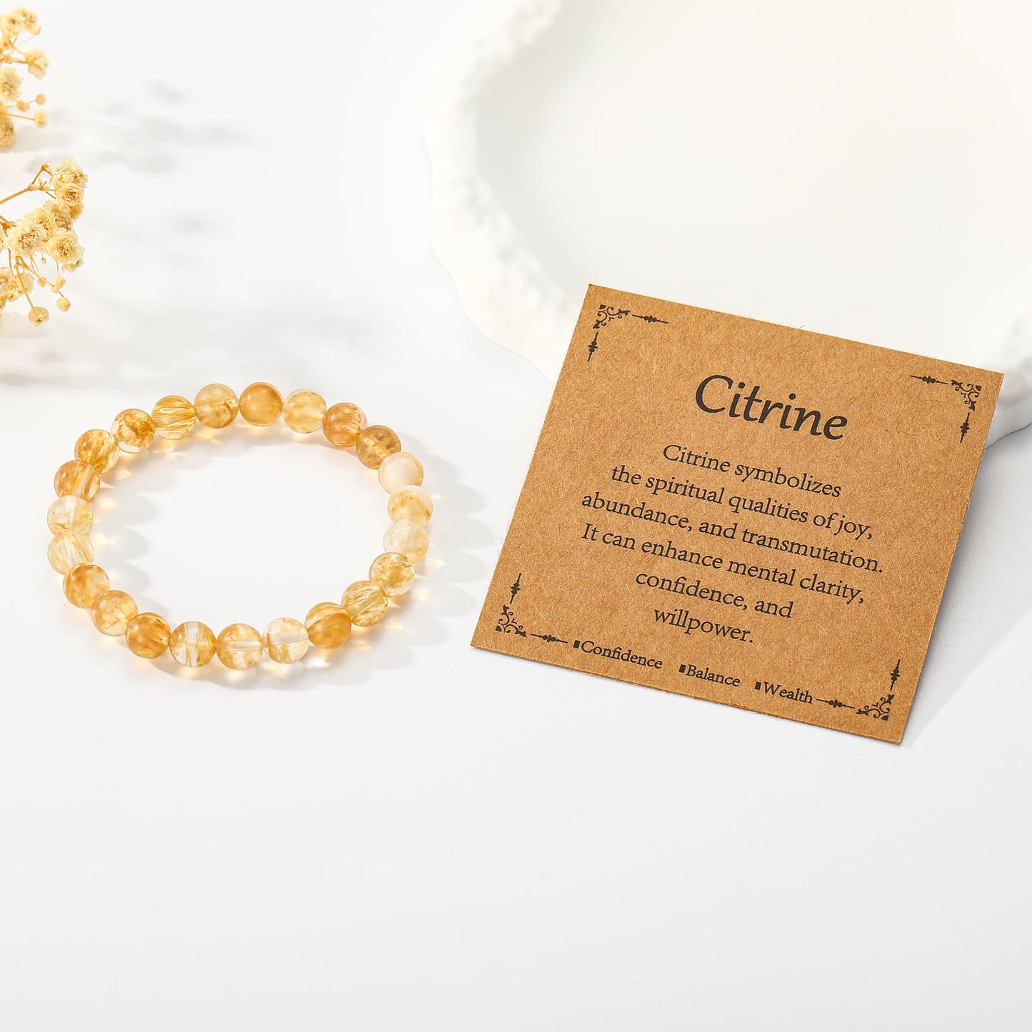 Gnamy Citrine Crystal Bracelet for Women, Healing Crystal Bracelet for Spiritual Healing Positive Energy Stress Relief, Natural Stone Stretch Beaded Bracelets Jewelry Birthday Valentines Gifts for Daughter Her Friends Girlfriend