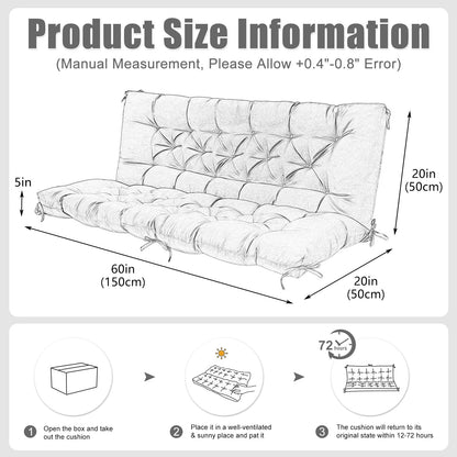 Mokoey Patio Swing Cushions for Outdoor Furniture Thick 5in Porch Swing Cushions Waterproof 3 Seater 60 inch Outdoor Swing Cushions with Back (Dark Gray-60x40 inch)