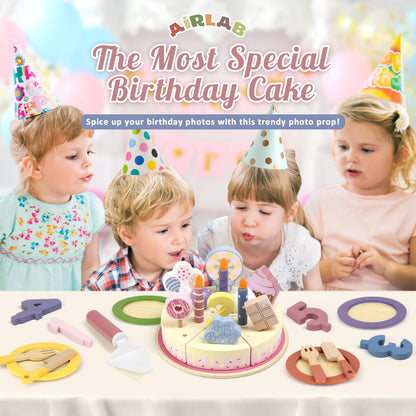 Wooden Birthday Party Cake Play Food Sets for Toddler 2 3 4 5 Year Old Girls Boys Kids Kitchen Accessories Pretend Play Toy Gift Educational Toys