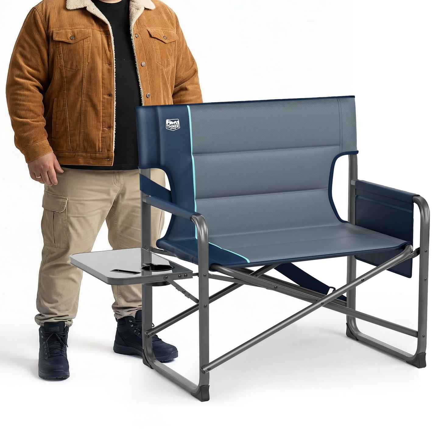 Timber Ridge XXL Director’s Chair – Heavy Duty Folding Camping Chair for Adults, 500 lb Capacity, Extra Wide Padded Seat for Camping, Sports, Lawn, Courtyard, and Outdoor Use, Blue