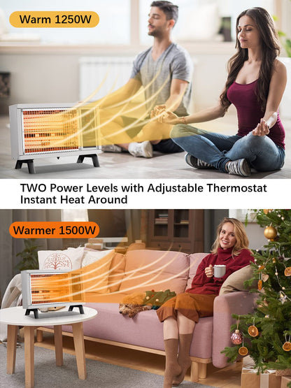 JASUN Radiant Heater Electric Space Heater Fast Heating with Adjustable Thermostat, Portable Indoor Heater with Handle Quiet1250W/1500W for Office Home Garage Bedroom ETL Approved White