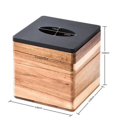 Tissue Box Cover Square, Acacia Wood Tissue Box Holder for Bathroom Bedroom Dinner Table Office, Modern Farmhouse Style Cube Tissue Box
