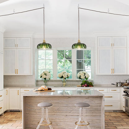 XZHGCEE Plug in Pendant Light Fixtures: Hanging Light Plug in Green Glass Hanging Lamp, Pendant Lighting for Kitchen Island, Bedroom, Dining Room, Living Room, E26 No Bulb