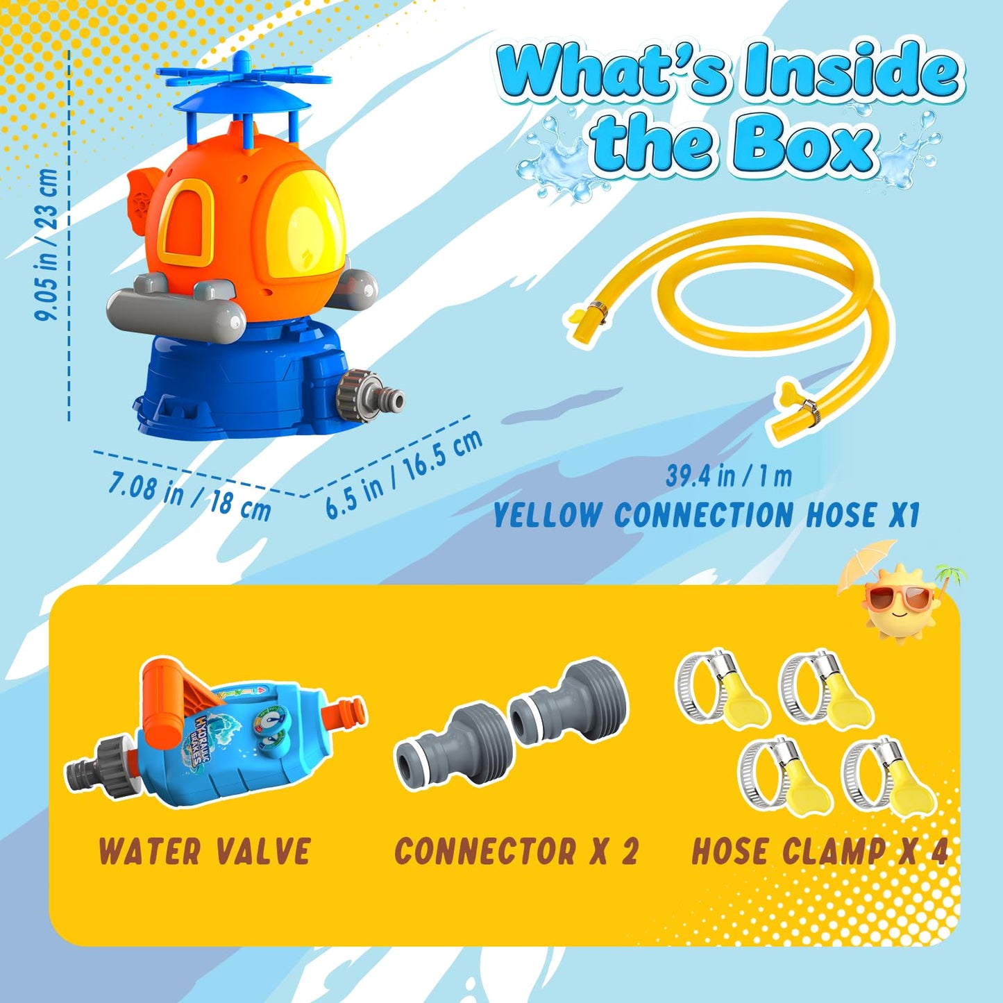 Helicopter Water Sprinkler for Kids Outdoor Play 4-12, Summer Outside Backyard Spinning Splashing Fun Sprinklers Toys-Sprays Up to 4-6ft High, Helicopter Launcher Outdoor Water Fun Toys for Kids
