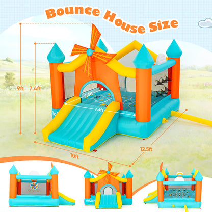 Bounce House for Big Kids 5-10, Large 12.5 × 10FT Windmill Inflatable Bouncy Castle, with Slide & Dual Basketball Hoops & Spacious Jump Area, Outdoor Backyard Birthday Party, with 550W Blower