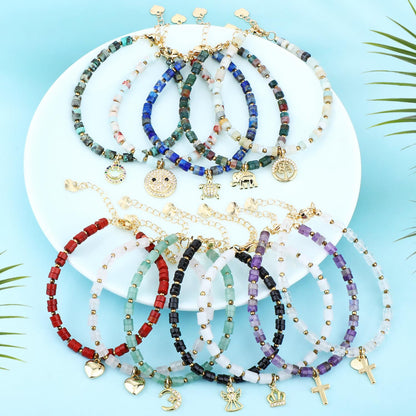 Natural Gemstone Healing Crystal White Jade Dainty Charms Crown Bracelet Adjustable Chain Extender Minimalist Jewelry