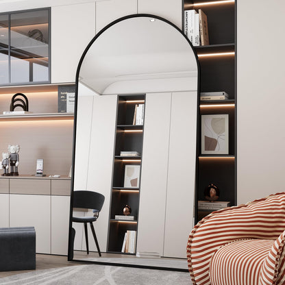 LFT HUIMEI2Y 76.4"x37" Arched Full Length Mirror, Large Full Body Floor Mirror, Tempered Glass Standing Dressing Mirror for Bedroom, Living Room, Gym, Black