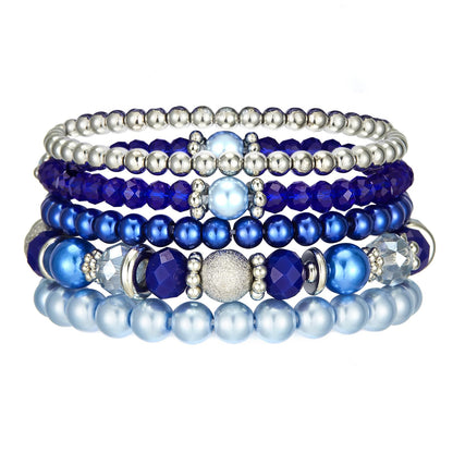 Noessla Beaded Pearl Stretch Bracelet Silver Stackable Crystal Beads Bracelets Trendy Costume Jewelry Mothers Day Gifts for Women(Sapphire)