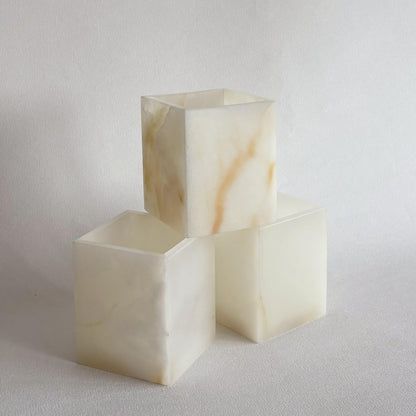 StonePlus Natural Marble Stone Square Storage Container Empty Vessel Holder Cup for Candle/Pens/Sundries items (White Onyx)
