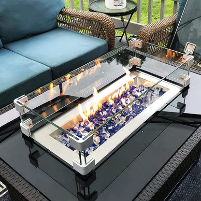 MESIDA 35.5"x15.5"x6" Fire Pit Glass Wind Guard, Tempered Glass Firepit Table Shield, Thick and Sturdy, with Hard Aluminum Corner Bracket