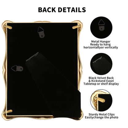GorYeeFine Gold 4 x 6'' High-End Zinc Alloy Picture Frame with Wave Design - Modern Glamour 6x4'' Pictures Frames for Desktop and Wall Décor