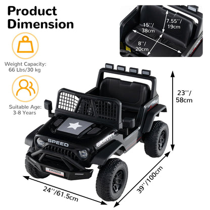 OLAKIDS 24V Ride on Car with Remote Control, Bluetooth, LED Lights, Horn, Spring Suspension, High/Low Speeds, Soft Start for Kids Aged 3+ (Black)
