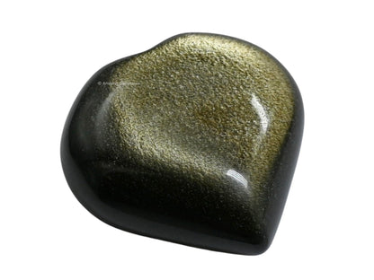 Amazing Gemstone Golden Sheen Obsidian Crystal Heart Palm Stone - Pocket Massage Worry Stone for Natural Body Chakra Balancing, Reiki Healing and Crystal Grid