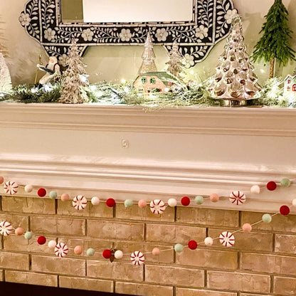 Christmas Felt Ball Garland, Holiday Home Decor, Peppermint Garland Decor, Candy Decorations, Felt Balls for Christmas Tree, Mantel, Kids Bedroom, Living Room, Nursery- 6.56 Ft