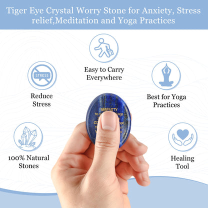 QINJIEJIE Serenity Prayer Lapis Lazuli Stone Healing Crystals Thumb Stones Engraved Inspirational Stones Anxiety Relief Items Worry Stones for Anxiety Encouragement Gifts for Men Stocking Stuffers