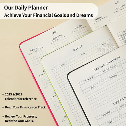 Planner 2025-2027, 36 Months Weekly and Monthly Planner with Budget & Goal Setting, 8.3" x 5.7", Flexible Cover, Daily Organizer with Inner Pocket, Bookmarks, Pen Holder for School Office Home, Black