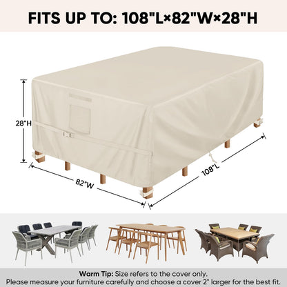 BALEINE Patio Furniture Covers, Outdoor Furniture Covers Waterproof, Heavy Duty Oxford Patio Table Cover for Outdoor Table, Chair, Sofa, Desk (Beige 108"L×82"W×28"H)