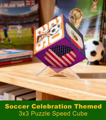 2026 World Soccer Cup Themed 3x3 Cube Puzzle, Football Sports Celebration Brain Puzzle Toy, Memorable Decor for Sport Fans