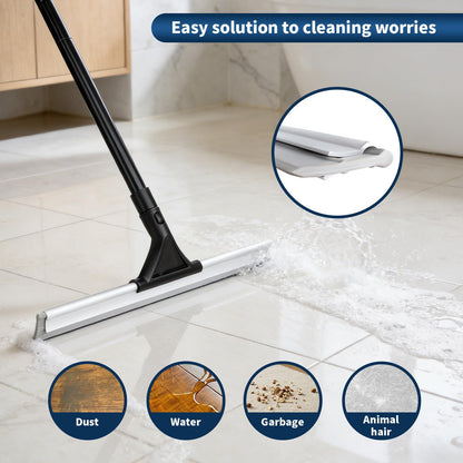3-in-1 Floor Brush with Squeegee and Adjustable Long Handle, Push Broom with Rubber Squeegee, Suitable for Warehouses, Glass, Floors, Tiles, Hardwood Floors, Decks and Patios