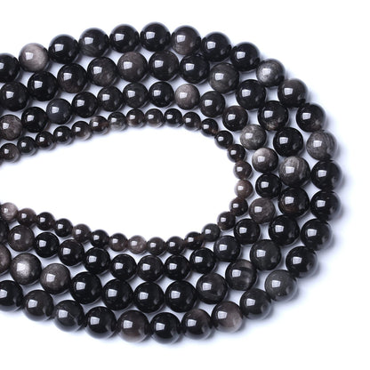 60pcs 6mm AAA Natural Obsidian Stone Beads Gemstone Round Loose Beads for Jewelry Making DIY Bracelet (Sliver Color Obsidian Stone, 6mm)