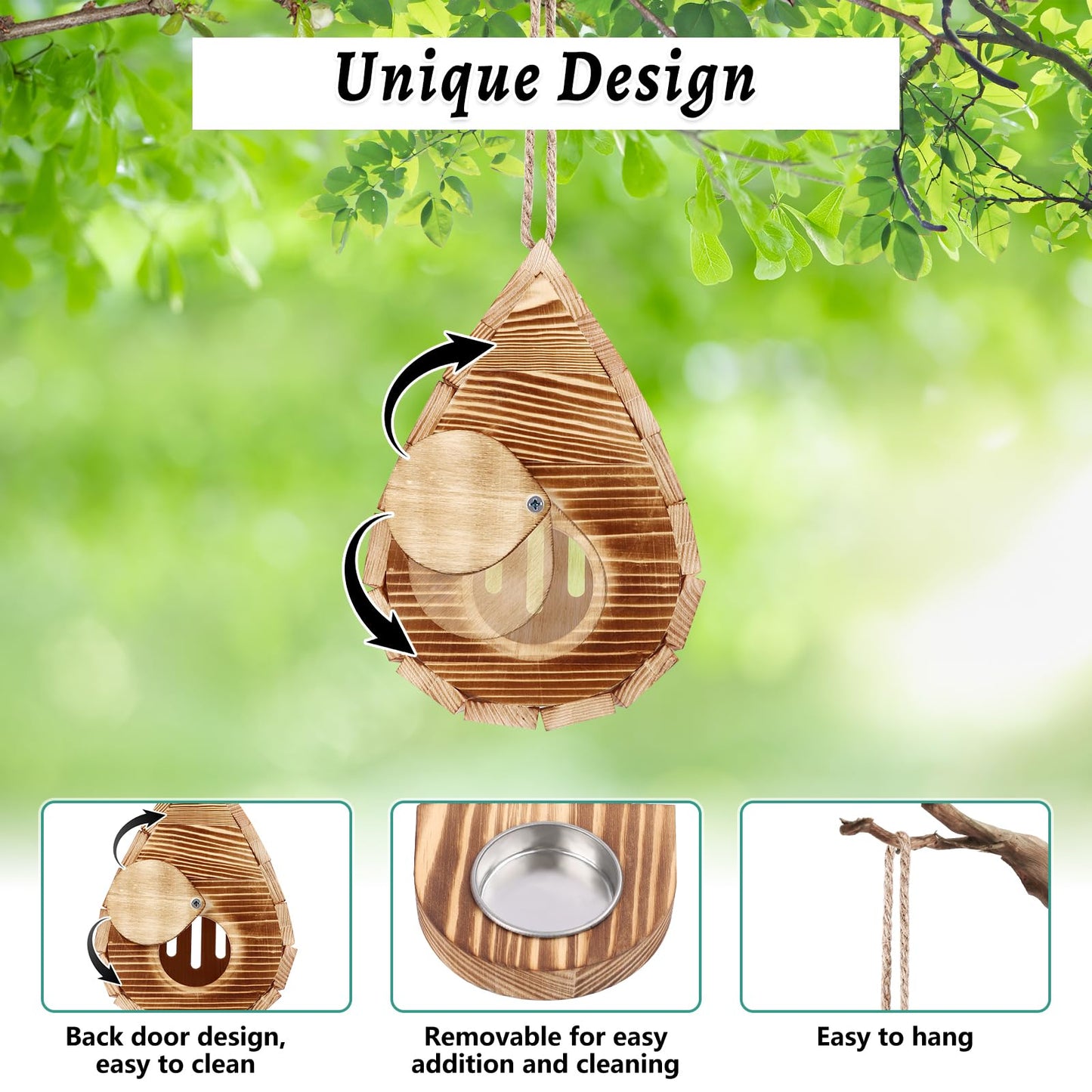 Wooden Butterfly House and Feeder, Hanging Butterfly House for Garden, Natural Butterfly Habitat with Butterfly Puddler for Outside Butterflies, Moths - Backdoor, Easy to Clean
