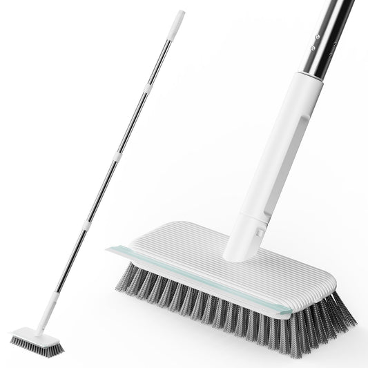 Floor Scrubber, Stainless Steel Wire Scrub Brush with Long Handle, Sturdy, Durable, and Corrosion-Resistant, Outdoor Surface Cleaning for Concrete Patios, Deck, Garden, Garage