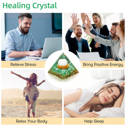 Hopeseed Orgone Pyramid Flower of Life Crystals and Healing Stones Orgonite Pyramids for Positive Energy with Green Aventurine and White Jade Crystal that Promotes Prosperity and Good Luck