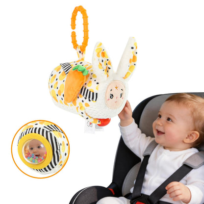 littlove Baby Car Seat Toys Hanging-Carseat Bunny Cube Toy, Infant Sensory Toys for 6 7 8 9 10 11 12 Months, Travel Activity with Rattle, Montessori Plush Newborn Girl Boy Gifts
