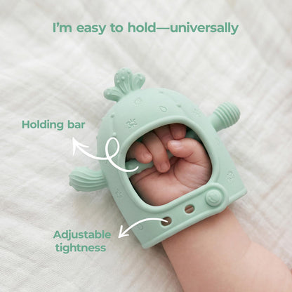 Momcozy 2 Pack Baby Teething Toys, Food Grade Silicone Baby Teether for 0-6 6-12 Months, Anti-Drop Wrist Mitten Set, Baby Essentials Teething Relief, 200°C Sterilizer Safe， Pink & Mint Green