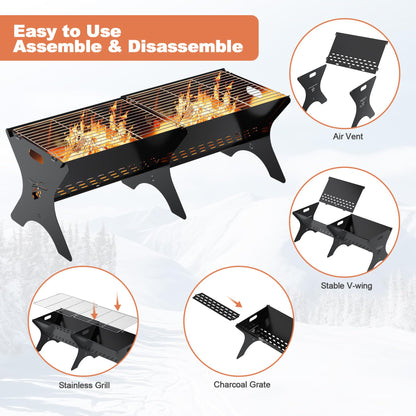 Bearfire Camping Campfire Grill 2 Packs | Portable Folding Charcoal Grills, Backpacking & BBQ Grill, Heavy Duty Firepit Grate Grill with Carry Bag for Outdoor Cooking, Bonfire, Patio, Backyard-31 Inch