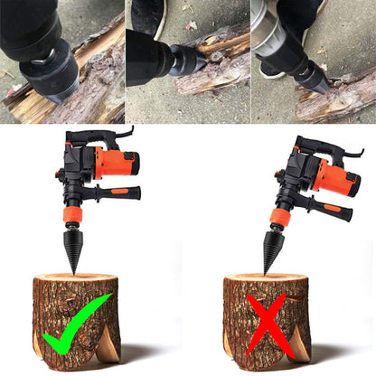 Firewood Log Splitter, Wood Log Splitter, Easy Splitter Detachable Drill Bit Heavy Duty Electric Drills Screw Cone Driver Removable (Round+Square+Hex 32mm)(Black)