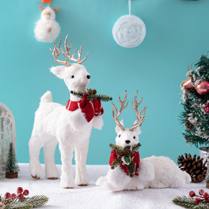FTEJUWJ 2PCS Christmas Sisal Reindeer Decoration White Sisal Deer Silver Glitter Accented Reindeer Woodland Animals Figurines for Holiday Winter Centerpiece Christmas Tabletop Fireplace Decor (Gold)