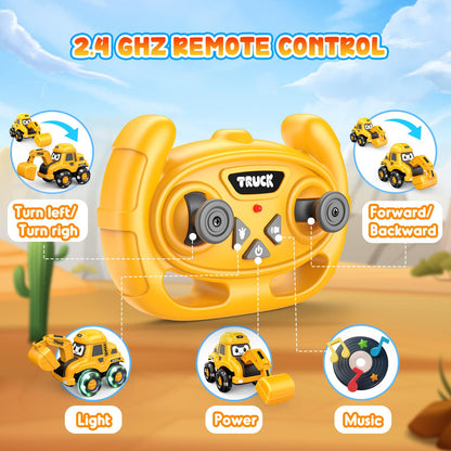 Toyjolka Toddler Remote Control Car with Flashing Light Wheels for 2 3 4 5 6 Year Old Boys Girls, USB Rechargeable Construction Excavator Toy for Toddlers 2-6 Great Birthday Gift Idea for Kids