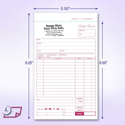 NextDayLabels - NCR Carbonless Order Forms, Bound Wraparound Cover, 50 Sets per Book. (5-1/2 x 8-1/2" - 2 Part)