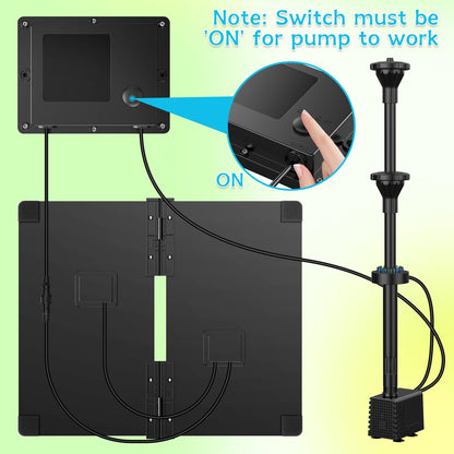 AMZtime 20W Solar Fountain Pump with 2500mAh Battery and 12 LED Lights, Solar Powered Water Pump for Bird Bath, Pond, Garden, Fish Tank, and Waterfall, Long Cord, Easy DIY Setup, 2026 Upgraded Version